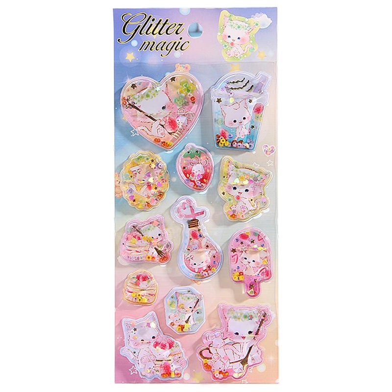 Flashy Kids Cartoon Glitter Gem Dynamic Oil-Filling Stickers 3D Sparkling Shake-Up Water-Filling Decals Sequin Awards - Image 1